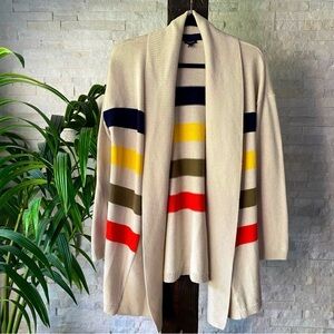 TALBOTS Knit Lambswool Nylon Blend Stripe Hudson Inspired Open Front Cardigan M